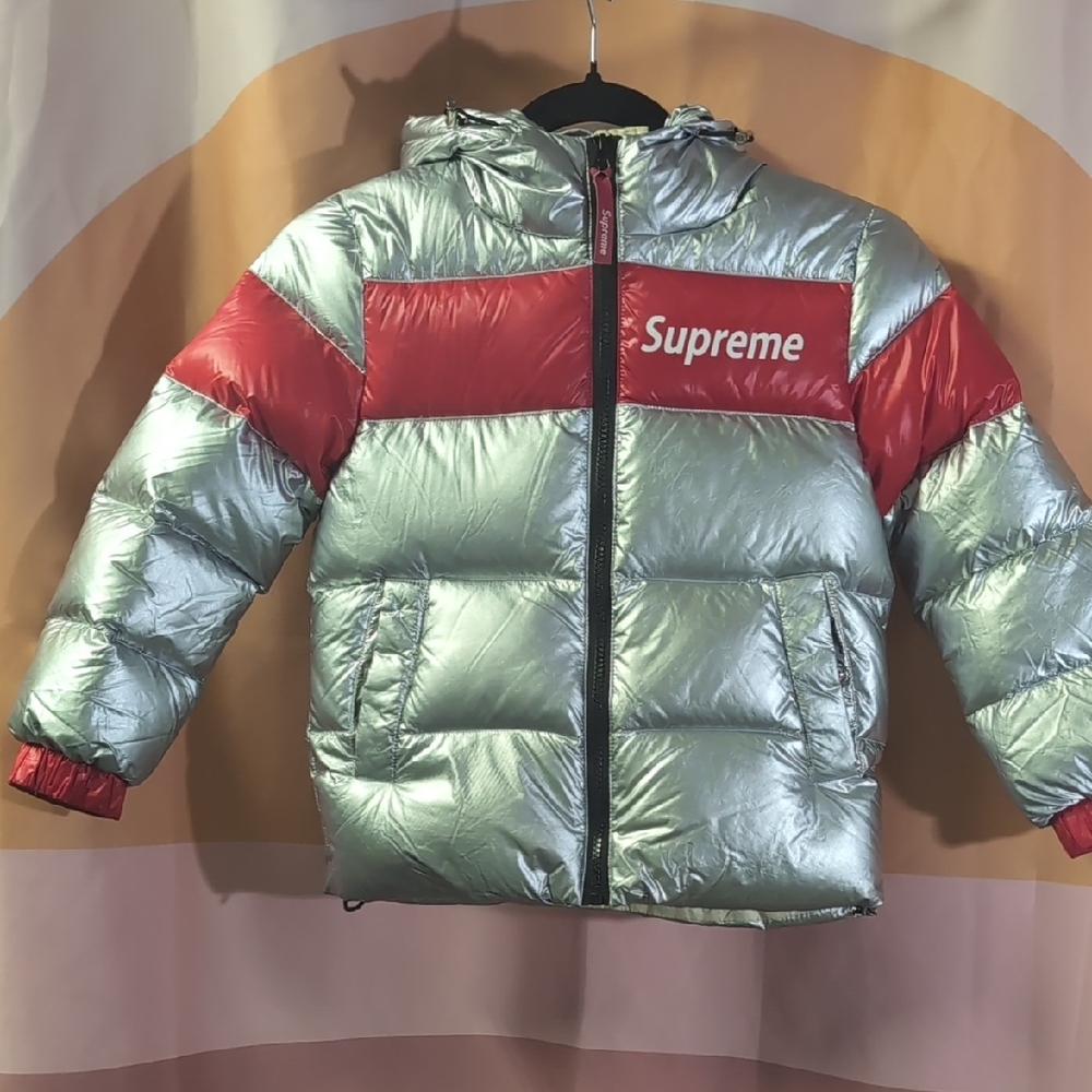Kids Silver and Red Puffer Jacket Size 3